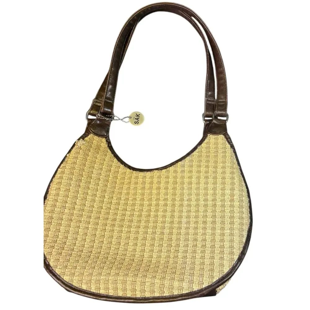 The Sak Tan Woven Crossbody Bag with Dark Brown Trim - Picture 11 of 12